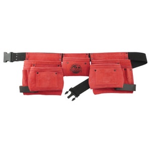 Red Tool Apron Suede Leather with 11 Pockets