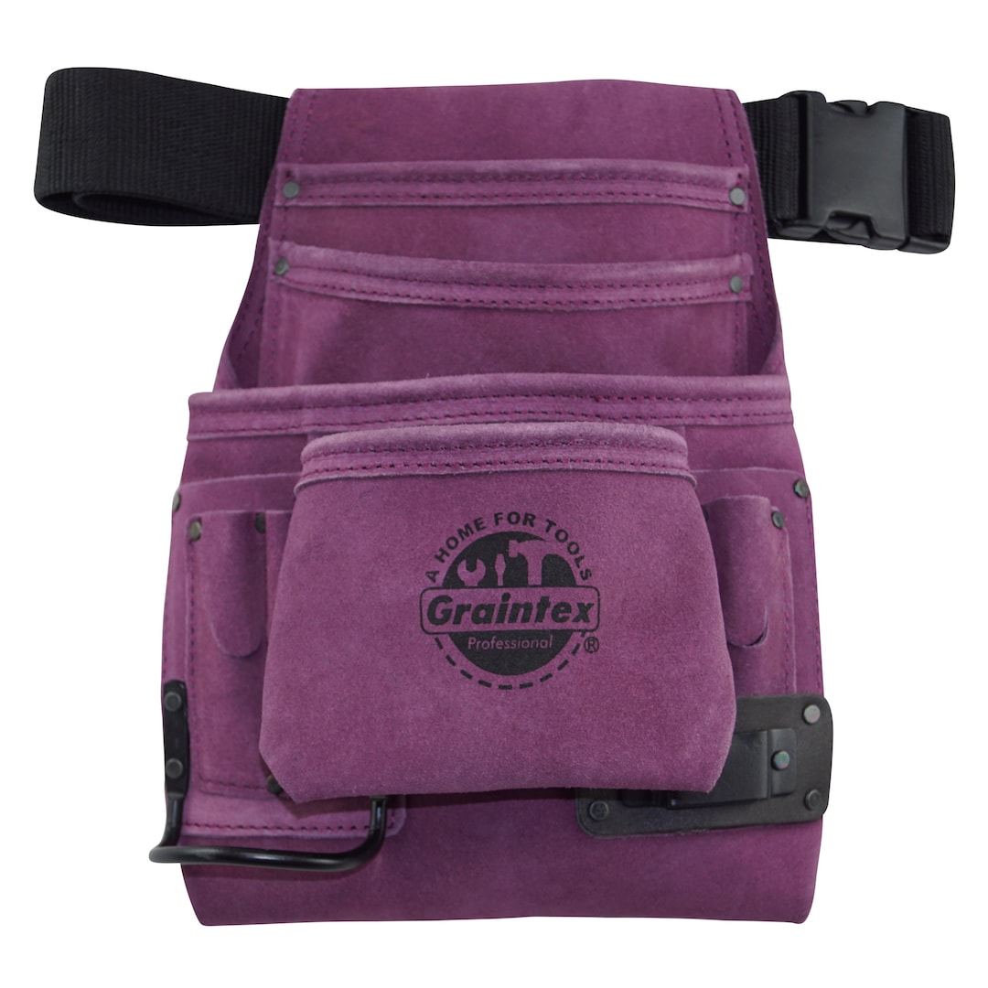 Purple Tool Pouch W/belt in Suede Leather With 10 Pockets, Measuring