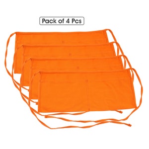 Orange Waist Apron in Canvas with 2 Pockets, 4 Pieces Set