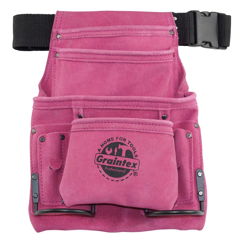 Pink Tool Pouch W/belt in Suede Leather With 10 Pockets 2 - Etsy