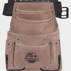 Graintex 10 Pocket Nail & Tool Pouch Beige Suède Leer met 2 "Leder / Webbing Riem
