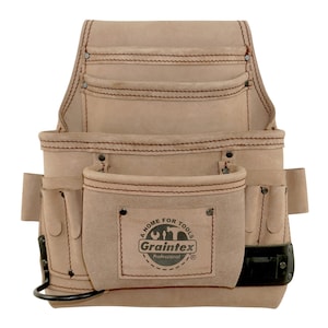 Graintex 10 Pocket Nail & Tool Pouch Beige Color Top Grain Leather