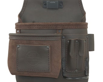5-Pocket Brown Top Grain Oil Tanned Leather Nail & Tool Pouch