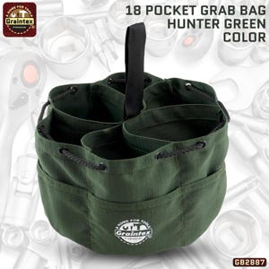 Hunter Green Canvas Grab Bag 18 Pockets Drawstring