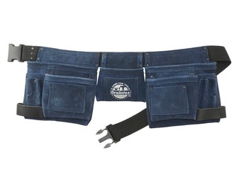 Graintex 11-Pocket Suede Leather Work Apron – Purple, 2" Webbing Belt (Fits 28"-50"), 2 Hammer Loops, Steel Rivets – For Carpenters, Electricians, Plumbers & Handymen