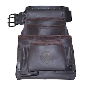Graintex 10 Pocket Nail & Tool Pouch Oil Tanned Leather with 2&quot; Belt