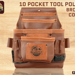 Graintex 10 Pocket Nail & Tool Pouch Brown Color RUGGED Top Grain Leather