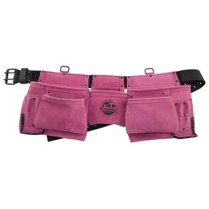 Pink Tool Apron with 11 Pockets, 2 Hammer Holders, & Suspender Hooks