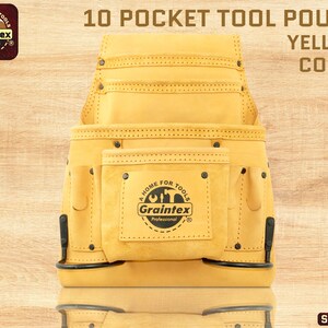 Graintex 10 Pocket Nail & Tool Pouch Yellow Color Top Grain Leather
