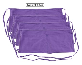 Purple Waist Apron in Canvas with 2 Pockets, 4 Pieces Set
