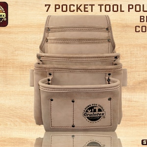 7 Pocket Beige Nail & Tool Pouch Top Grain Leather