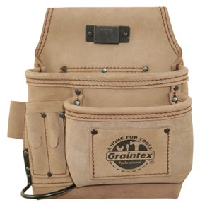 5 Pocket Right Handed Beige Nail & Tool Pouch Top Grain Leather