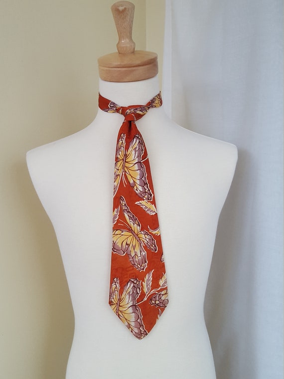 1940s Butterfly Print Tie Art Deco Tie