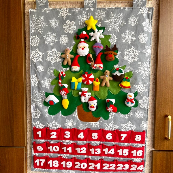 Fabric advent calendar Kids Christmas countdown Felt advent ornaments