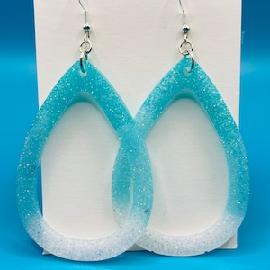 Large Hoop Earrings | Blue White Ombré Earrings | Resin Earrings | Retro Earrings | Colorful Hoop Earrings | Retto Earrings | Retro Jewelry