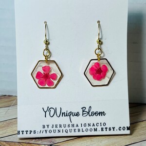 Pink Flower Earrings | Gold Flower Earrings | Real Flower Earrings | Resin Flower Jewelry | Natural Jewelry | Pink Gold Earrings | Cute Gift