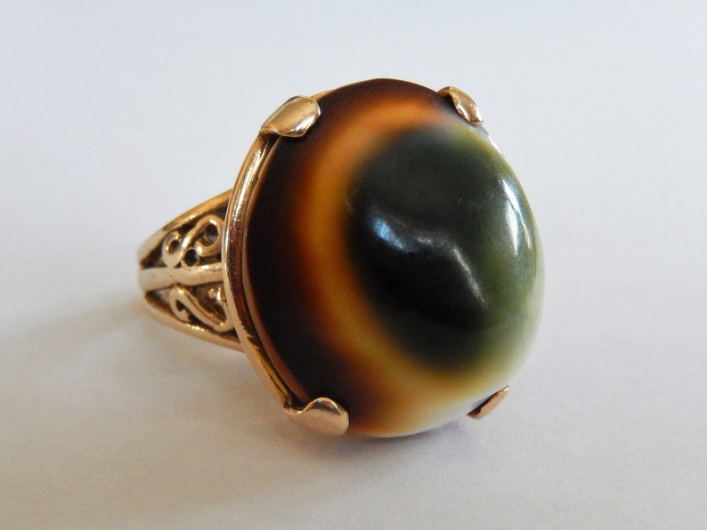 Vintage 14k Gold Operculum Shell Cats Eye Ring sz 7