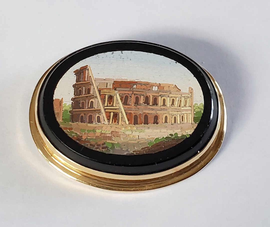 Fabulous Antique 14k Gold Micro Mosaic Coliseum Pin - Etsy