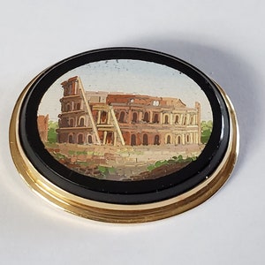 Fabulous Antique 14k Gold Micro Mosaic Coliseum Pin