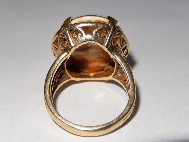 Vintage 14k Gold Operculum Shell Cats Eye Ring sz 7