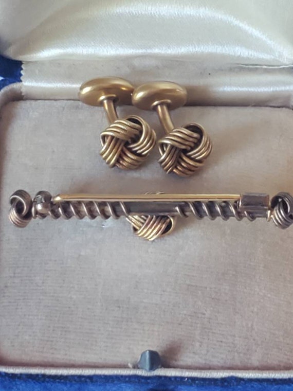 Art Nouveau 14k Gold Larter & Sons Knot cufflinks… - image 3