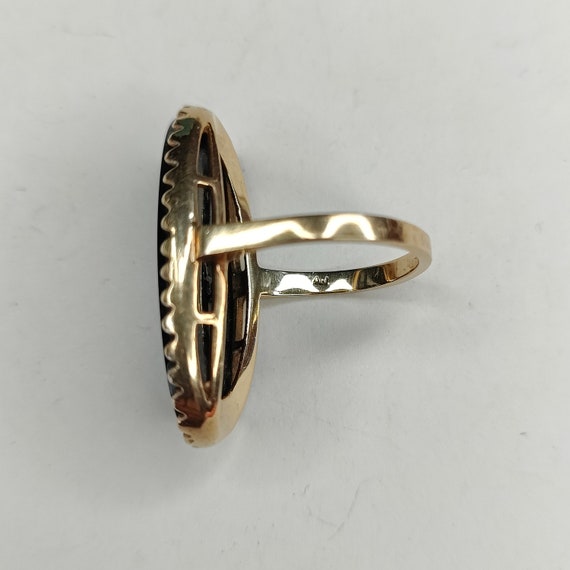 Vintage Art Deco 10k Gold Onyx Diamond Ring Sz 7.… - image 2