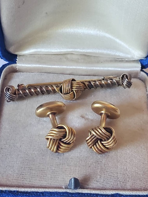 Art Nouveau 14k Gold Larter & Sons Knot cufflinks… - image 2