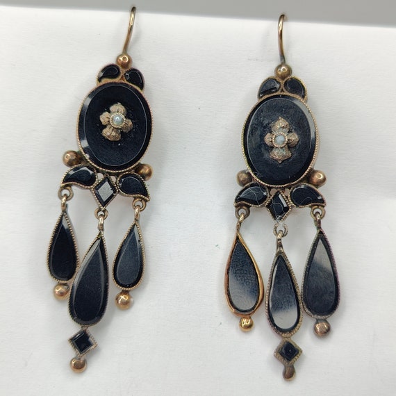 Antique Victorian 10k Gold Onyx Drop Earrings