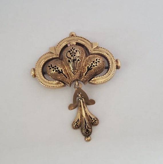 Antique Victorian Gold Taille d'Epargné Black Enam