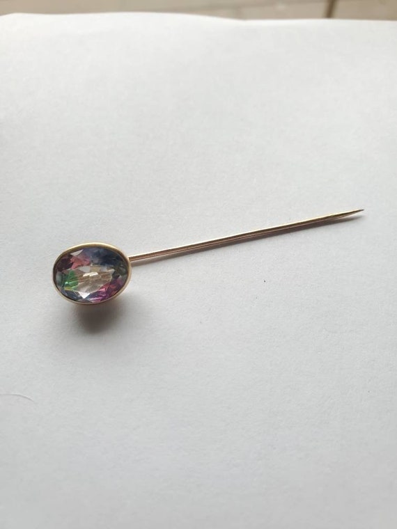 Antique 10k Gold Mystic Topaz Stick Pin - image 2