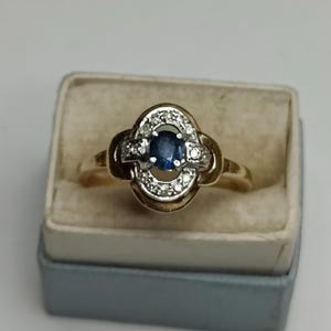 Estate Antique 14k Yellow & White Gold Blue Sapphire Diamond Ring