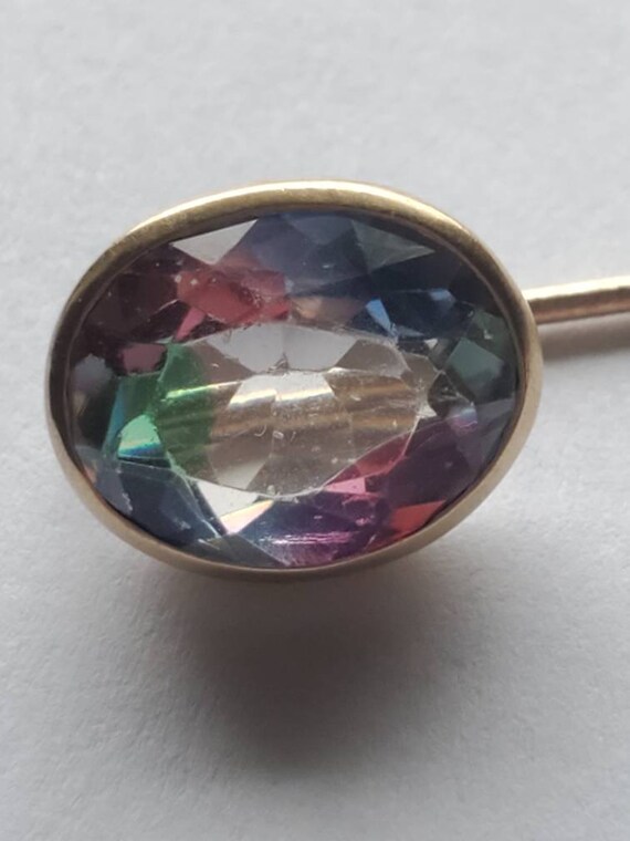 Antique 10k Gold Mystic Topaz Stick Pin - image 3