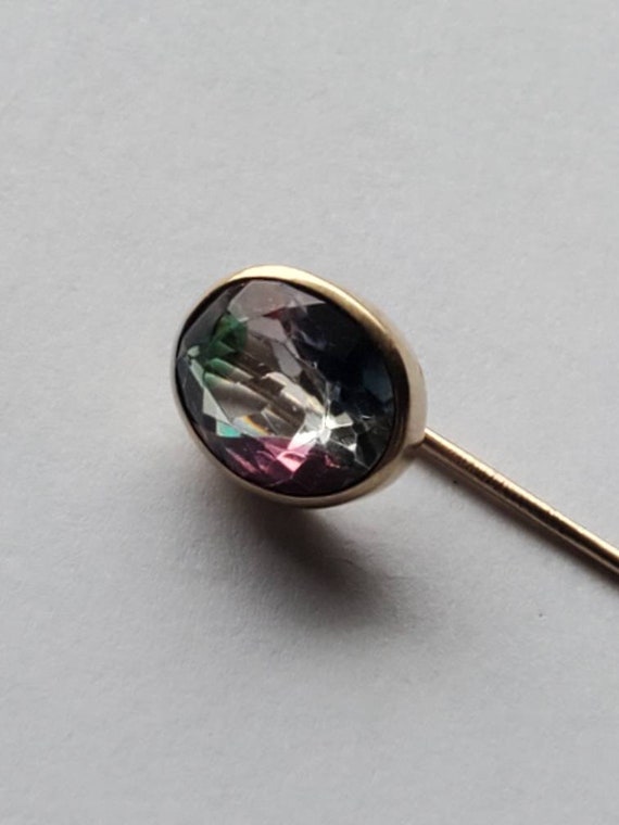 Antique 10k Gold Mystic Topaz Stick Pin - image 1