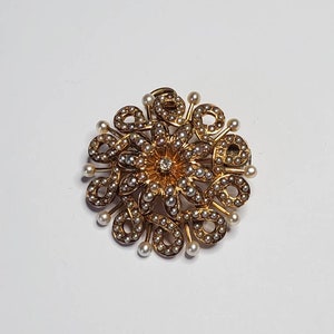 Antiker viktorianischer 14k Gold Seed Pearl Diamond Pin Anhänger