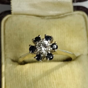 Vintage Estate 14k White Gold 1/4 Caret Diamond Sapphire Basket Setting Ring Sz 5.75