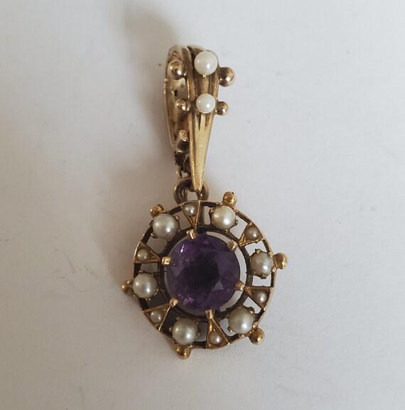 Vintage Etruscan Revival 14k Gold Amethyst Seed Pearl Gem