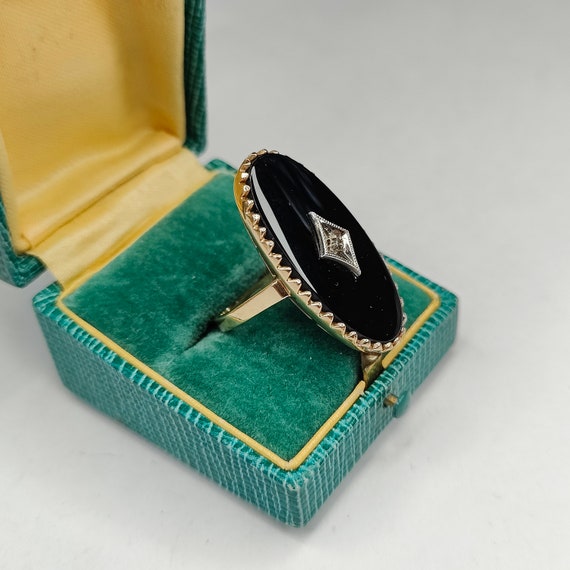 Vintage Art Deco 10k Gold Onyx Diamond Ring Sz 7.… - image 5