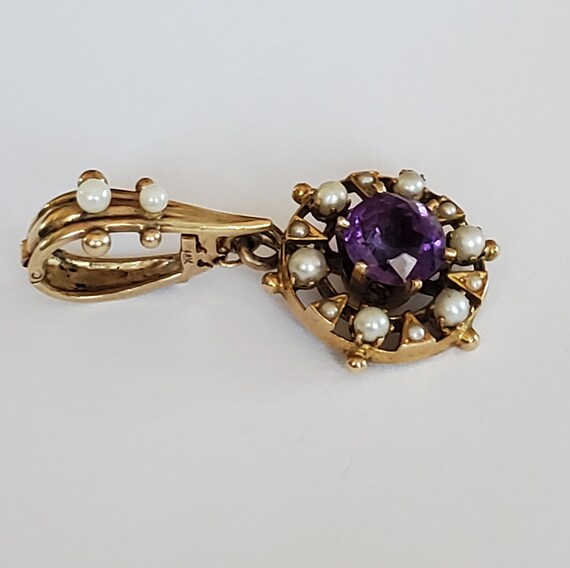 Vintage Etruscan Revival 14k Gold Amethyst Seed Pearl Gem
