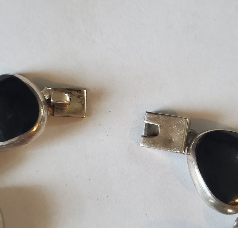 Vintage Taxco Mexico 950 Silver Malachite Onyx Link Bracelet
