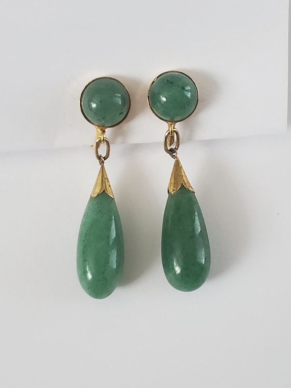 Vintage Art Deco 14k Gold Jade Drop Screw-back Ear