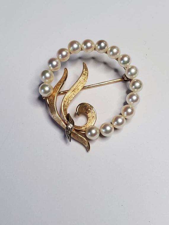 Antique 14k Gold Krementz Cultured Pearl Diamond C