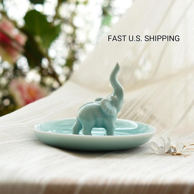 Elephant Ring Dish,Ceramic Engagement ring holder dish , Feng Shui Elephant Figurine, Wabi Sabi Decor, Wedding Gift , Zen Trinket Dish