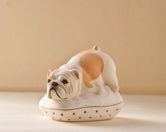 Ringhalter für Hunde mit Französischer Bulldogge Bett | Keramik Ring Halter |Keramik Schmuck Tablett Verlobungsgeschenk | Hundeliebhaber Geschenk