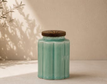Ceramic Tea Canister with Wooden Lid, Tea Box, Tea Gift Set