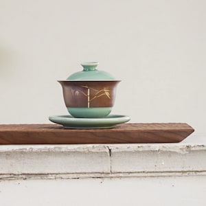 Gongfu Teeset mit Deckel und Untertasse – Orientalische Chinesische Teetasse für Zeremonie – Seladon Gaiwan – Zen Tee Geschenkidee