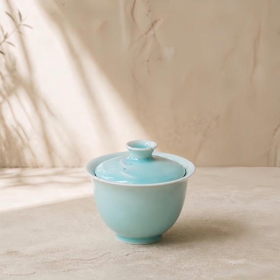 Gaiwan Teacup with Fish Lid – Handmade Celadon Pottery, Artistic Gongfu Tea Ceremony Cup, Zen Gift