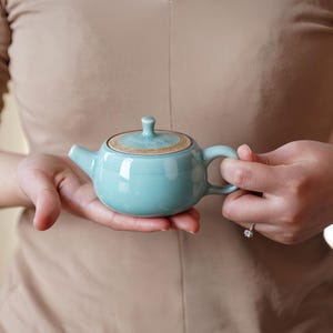 Artisanal Small Ceramic Teapot – 6oz Handmade Celadon Teapot for Gongfu Tea, Oriental Pottery Teapot, Gift for Tea Lover