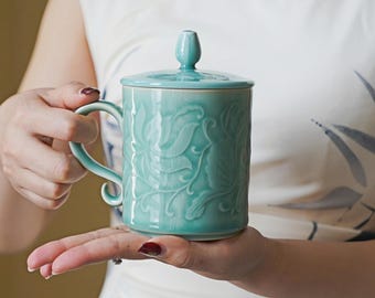 伝統的な東洋デザインの蓋付きティーマグ - Etsy 日本