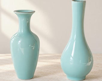 Green Ceramic Bud Vase Set of 2, Handmade Celadon Pottery, Sage Green Vases