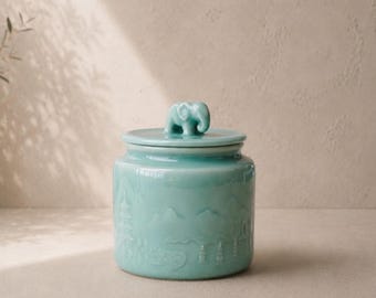 Tea Canister, Loose Leaf Storage Jar, Elephant Lid, Handmade Celadon